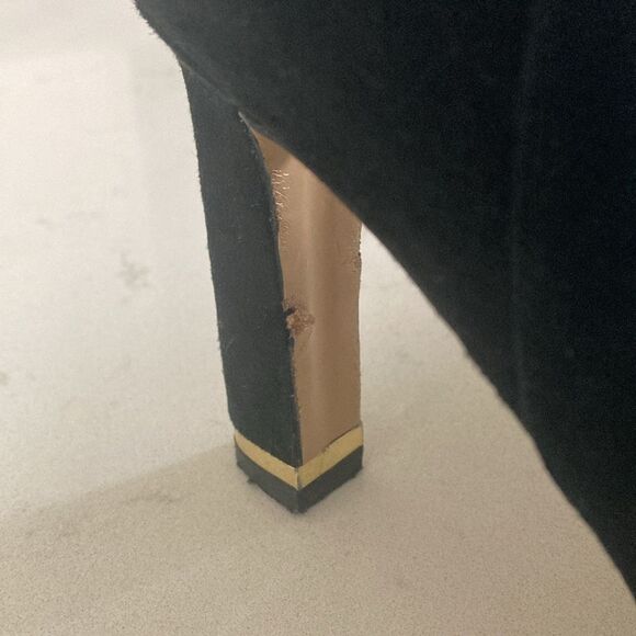 Kate Spade Aldaz Black Suede Gold Bow Ankle Boots Elegant 4” Heel Almond Toe 8.5 - Picture 10 of 10